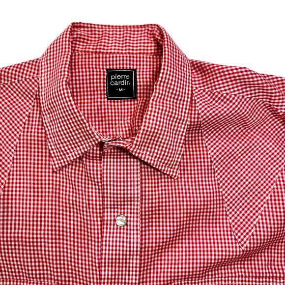 Vintage Pierre Cardin Western Shirt Red Gingham Pearl Snap 70s  80s Men’s L - Picture 1 of 8